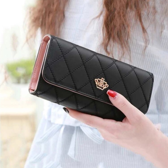 ⚠️Clearance Quilted Black Long Wallet With Crown - Picture 1 of 7